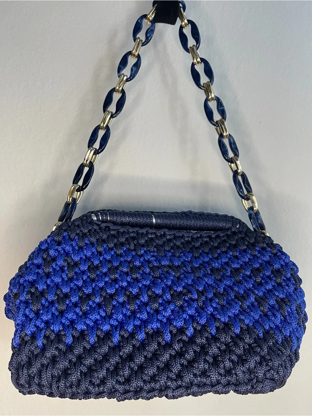 Handwoven Knit Clutch in Navy & Cobalt Blue